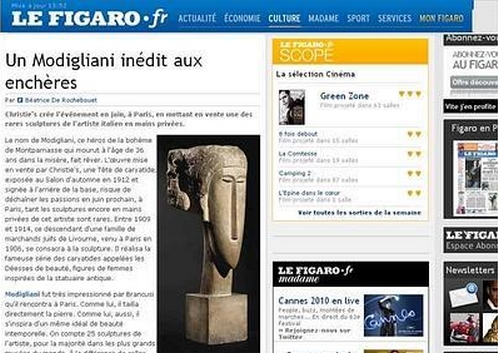 All'asta la scultura Testa di Cariatide di Amedeo Modigliani, presso la casa d'aste Christie's di Parigi