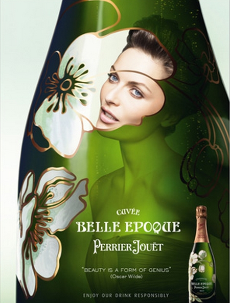 Perrier Jouet nuova bottiglia con Rie Rasmussen