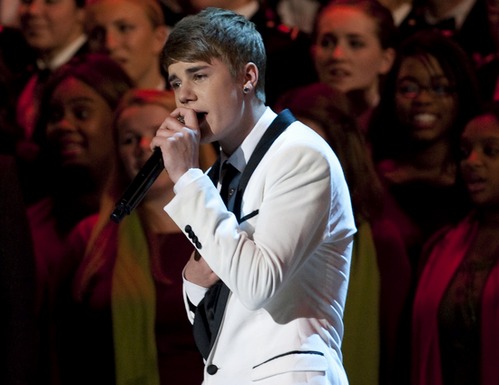 Justin Bieber sings during a taping of “