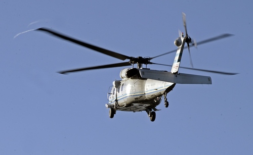 The presidential helicopter transporting