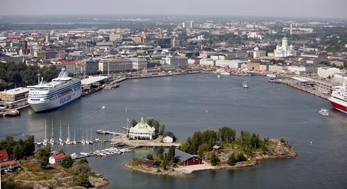 Aerial picture shows the port in Helsink