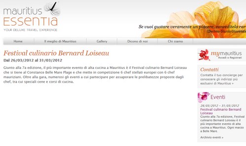 Festival Culinario Bernard Loiseau dal 25 marzo all’1 aprile 2012 nelle Mauritius