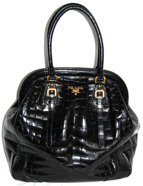 PRADA Black Glazed Crocodile Skin Tote Bag (Custom)