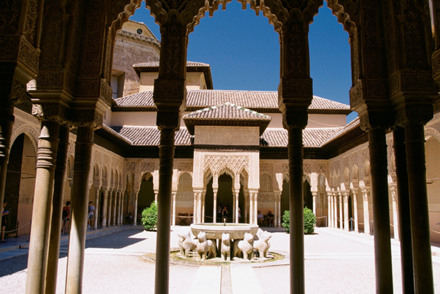 Columns in a building, Patio de los Leones, Alhambra, Granada, Spain
